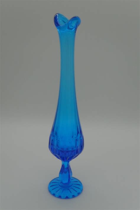 Fenton Glass Swung Colonial Blue With Pedestal Vase Circa Etsy