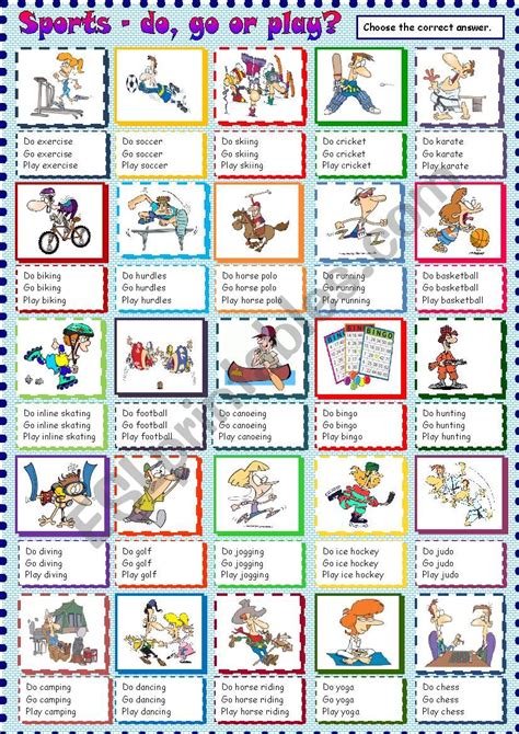 Sports do go or play ESL worksheet by Krümel