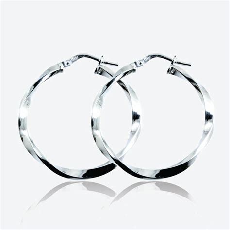 Silver Twist Hoop Earrings 30mm Warren James