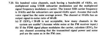 Answered: Six hundred voice channels, each having a bandwidth of 4 kHz, arc multiplexed using ...