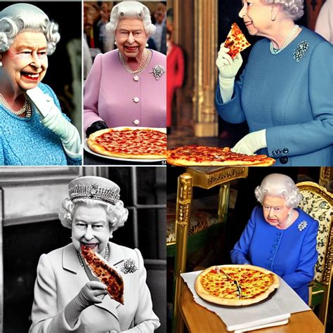 Queen Elizabeth Ii Eating A Pizza Stable Diffusion