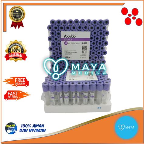 Jual Tabung Darah Onemed Vaculab EDTA 3 Ml K3 Glass Pack Isi