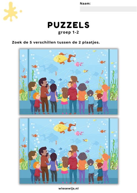 Werkblad Puzzels Groep Zoek De Verschillen Thema Onderwater Wiesewijs