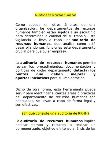 Auditor A De Recursos Humanos Auditor A De Recursos Humanos Como