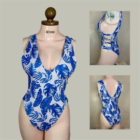 Medium Blue Floral One Piece Swimsuit On Carousell