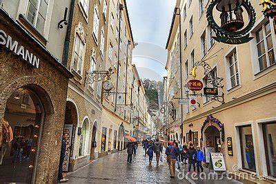 Famous Shopping Street Getreidegasse In Historic Altstadt Or Old Town