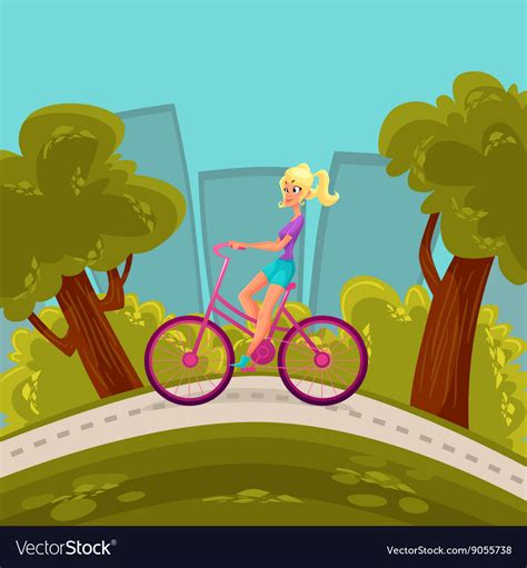 Girl Rides A Bicycle Through The City Royalty Free Vector