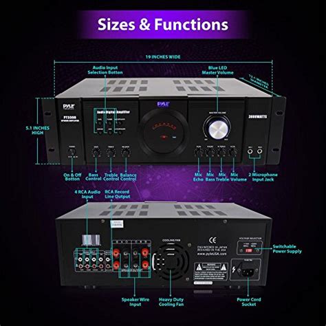 Pyle 3000 Watt Premium Home Audio Power Amplifier - Portable 4 Channel ...