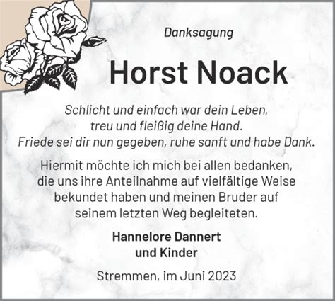 Traueranzeigen Von Horst Noack M Rkische Onlinezeitung Trauerportal