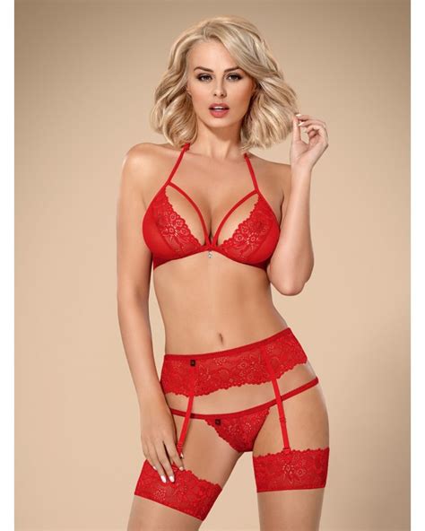 Completino Intimo Con Reggicalze Rosso 838 Obsessive Lingerie