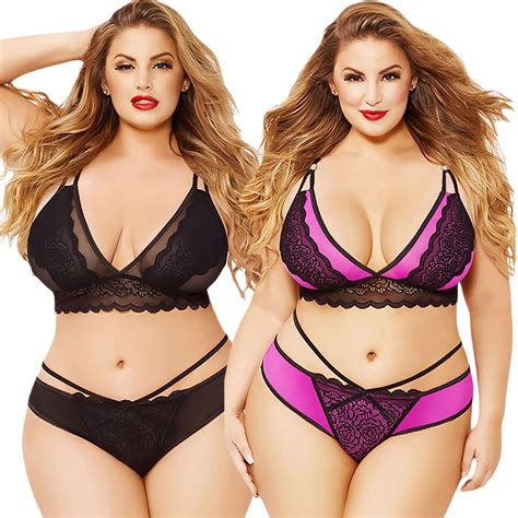 Buy Plus Size Women Sexy Lace Lingerie Set Bra Panty Underwear