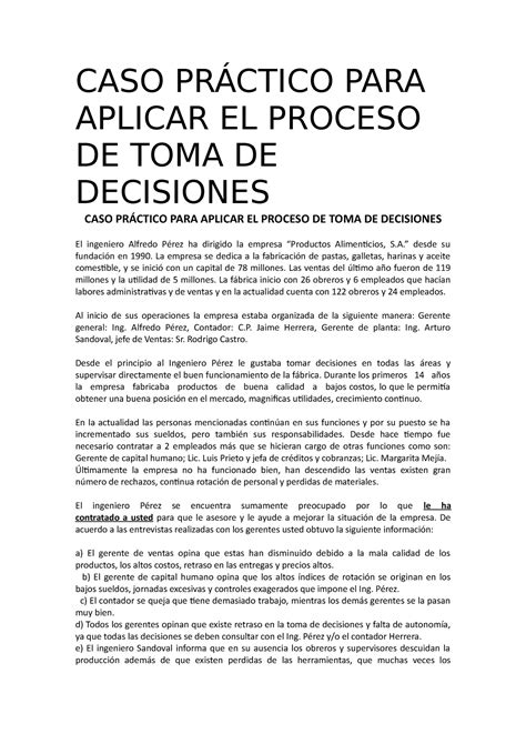 Caso Practico Aplicar El Proceso De Toma De Decisiones Caso Pr Ctico