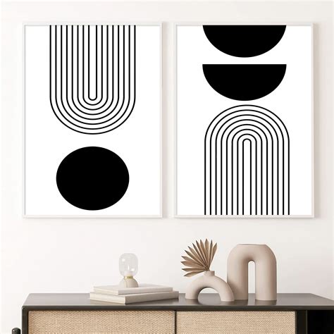 Black and White Geometric Abstract Wall Art Black and White Boho Canvas ...