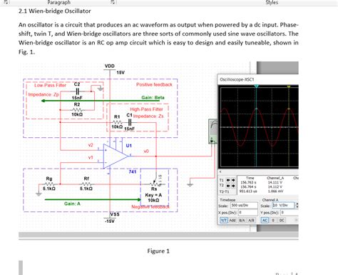 Solved Styles Paragraph 2 1 Wien Bridge Oscillator An Chegg