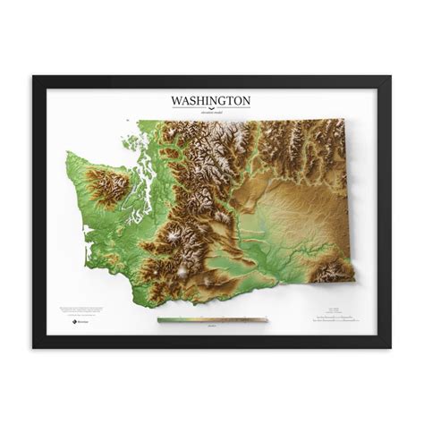 Washington Elevation Map Poster - Etsy