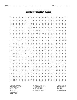 Group 2 Vocabulary Puzzle Packet Quiz And Answer Key SAT LEVEL VOCAB