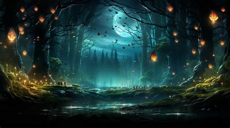 Premium Photo | Night forest illustration