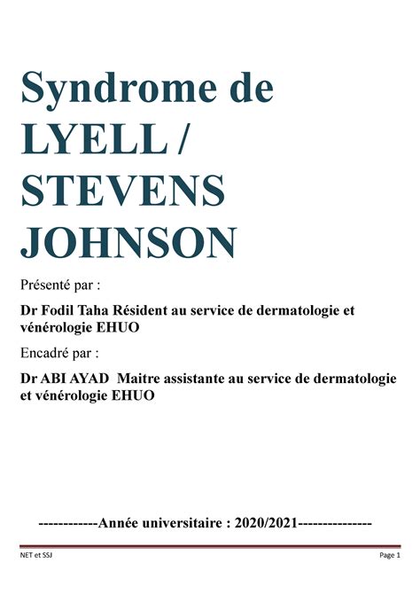 Syndrome DE Lyell ET Syndrome DE Stevens Johnson Syndrome De LYELL