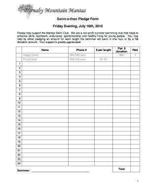 Swim A Thon Pledge Form Template Fill And Sign Printable Template Online