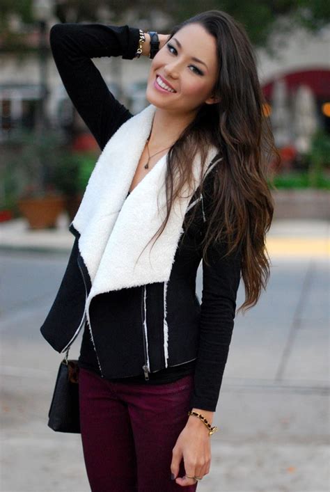 shearling vest burgundy denim hapa time fashion shearling vest