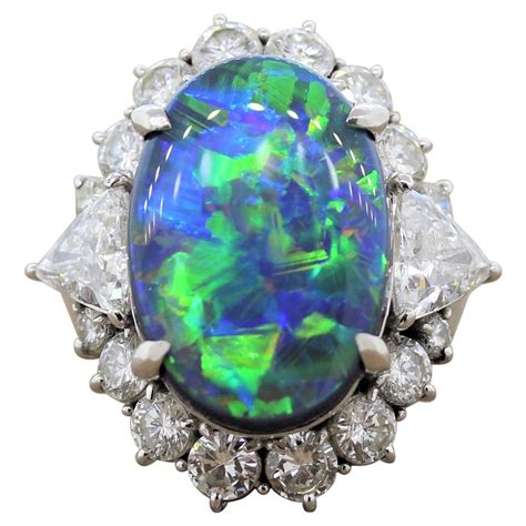 Gem Australian Black Opal Diamond Platinum Ring For Sale At Stdibs Pal