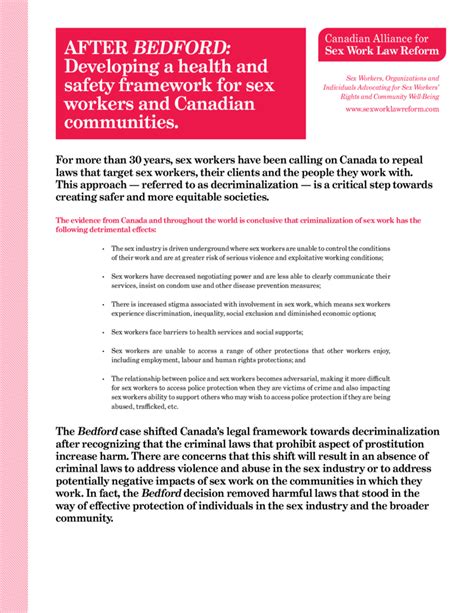 Infosheets Bedford V Canada Canadian Alliance For Sex Work Law Reform