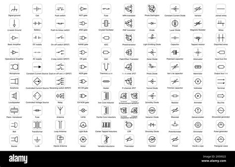 Electric And Electronic Circuit Symbols Of Elements And Components Vector Icons Electrical