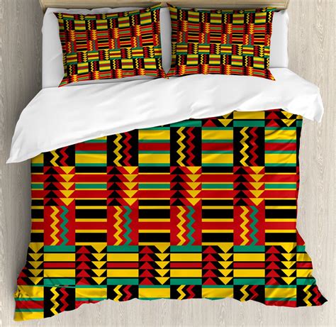 Kente Pattern King Size Duvet Cover Set Ethnic Pattern With Stripes