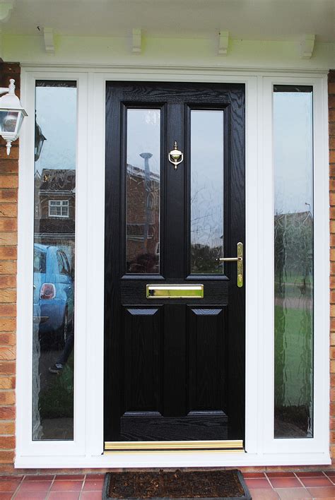 A Elegant Altmore Composite Door With Pilkington Textured Glass Design And Side Panels With