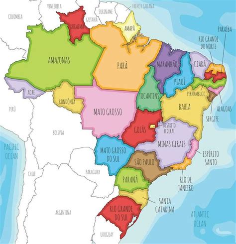 vector ilustrado mapa de Brasil con estados y administrativo divisiones ...