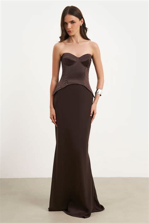 Satin Corset Gown with Sweetheart Neckline - Carob | BOA US