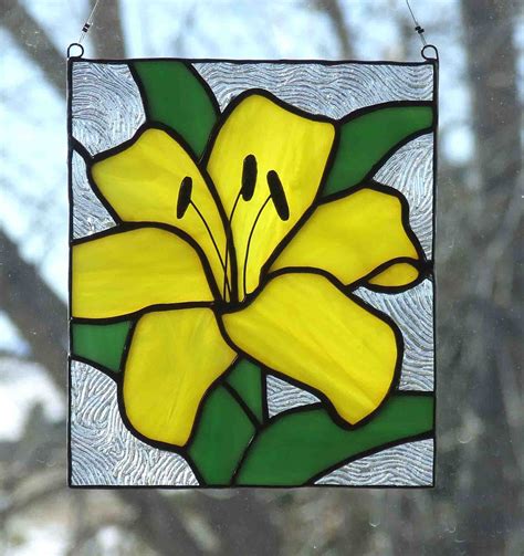 Stained Glass Yellow Lily Window Hanger