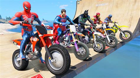 Racing Spiderman Motorcycles With Superheroes Race In The Mine Area