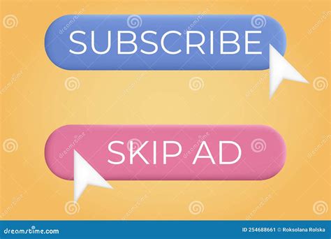 3d Button Skip Ads And Subscribe With Cursor Join Or Unsubscribe