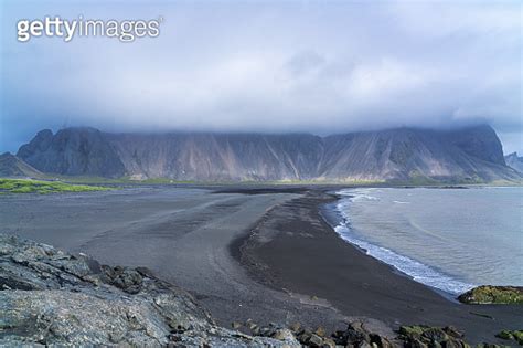 Beautiful Black Sand Beach With Vestrahorn Mountain On Stokksnes Cape