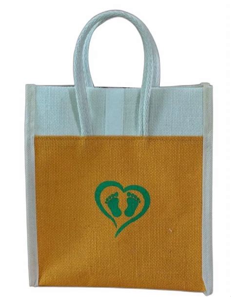 Printed Yellow Jute Lunch Bag Size Dimension 9 5 X 11 5 X 5 Inch At