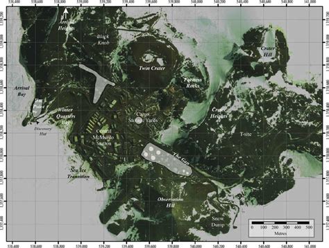 Map of McMurdo Station with landmarks labelled. The highlighted areas... | Download Scientific ...