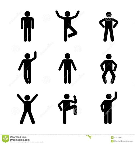 Man People Various Standing Position Posture Stick Figure Vector