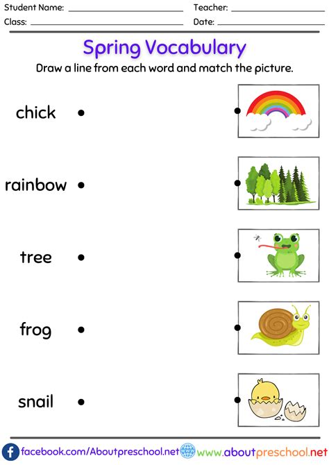 Spring Vocabulary Worksheet PDF About Preschool