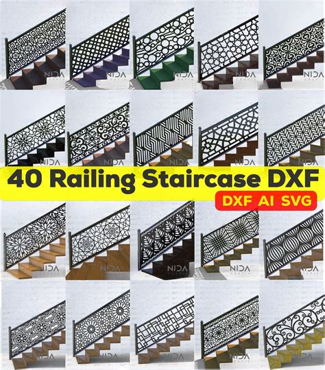 40 Decorative Stairs Railing Dxf Svg Ai Privacy Screen Stairs Railing