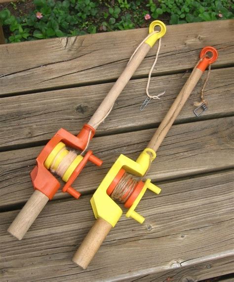 2 Toy Fishing Poles Playskool vintage with wood handles