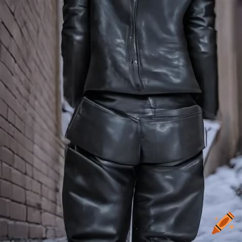 Close Up Portrait Of A Person Wearing Leather Jacket And Trousers On