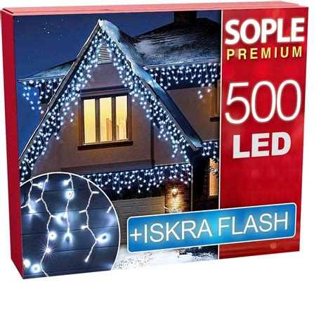 Lampki Choinkowe Zewnętrzne Sople Kurtyna Białe Zimne BŁYSK 500 LED