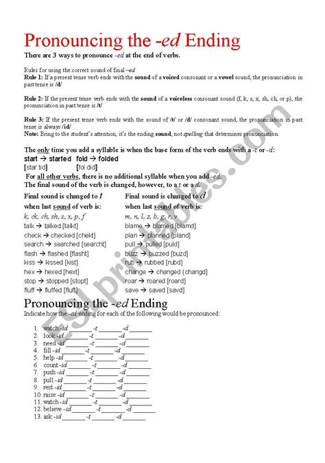 Pronunciation Of Ed Verbs Worksheets