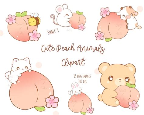 Kawaii Peach Animals Clipart Fruit Animals Png Cute Cows Etsy