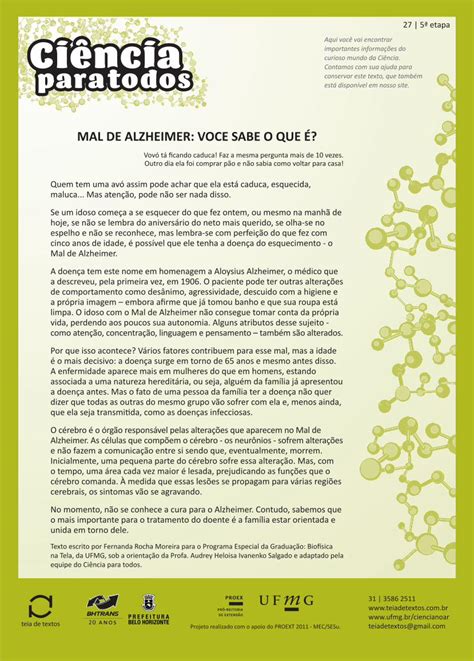 PDF MAL DE ALZHEIMER VOCE SABE O QUE É ufmg br No momento não