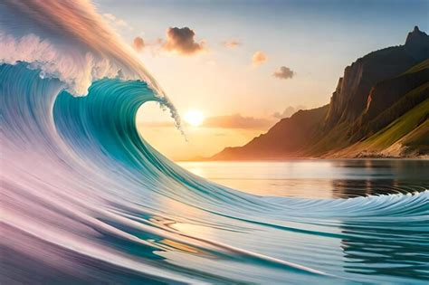 Premium Photo Beautiful Seascape With Wave And Mountains In The