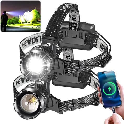 LED Rechargeable Headlamp, 120000 Lumens Bright Headlamp Flashlight with Motion Sensor, 8 Modes ...