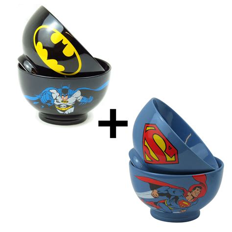 Two Bowls Batman And Superman T Ceramic Cereal Dish Dark Knight Man Of