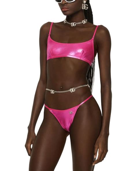 Dolce Gabbana Laminated Brassiere Bikini In Pink Lyst